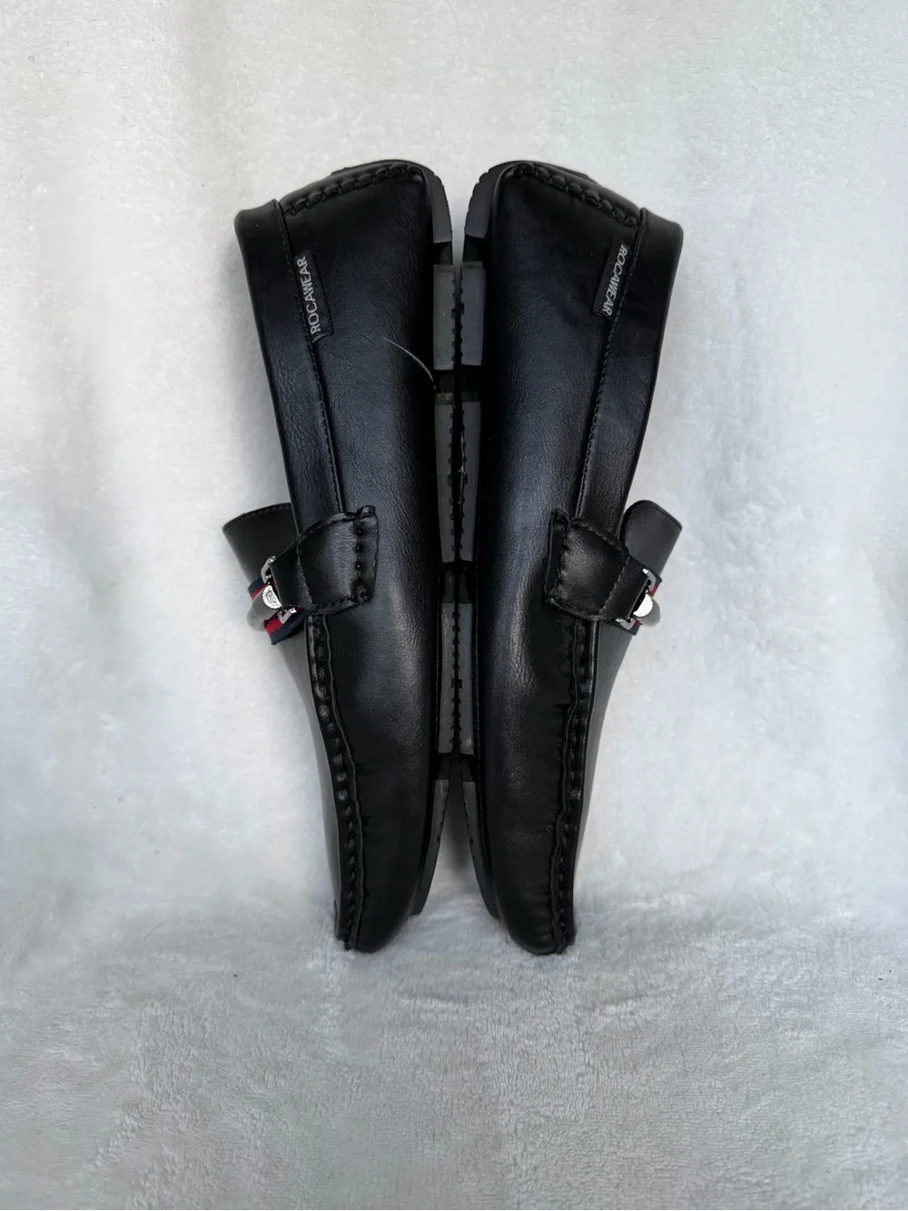 Rocawear Men’s Black Slip-On Driving Loafers with Red-Blue Accent Size 9.5
